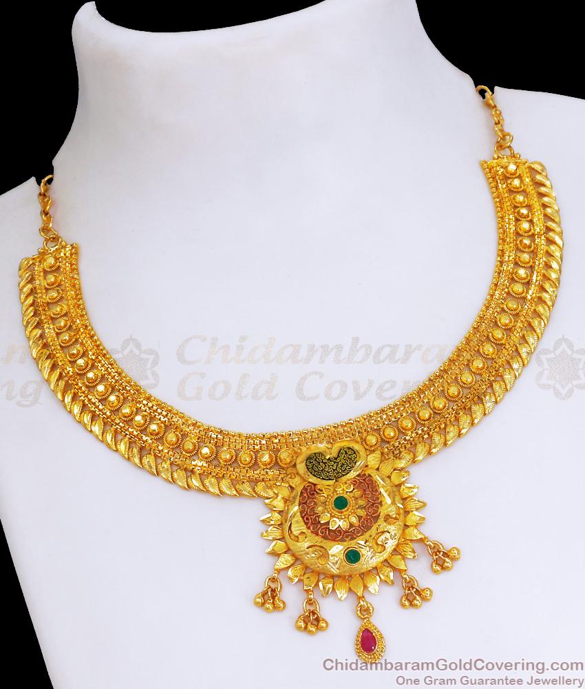 Latest 2 Gram Gold Necklace Meenakari Pattern Bridal Jewelry NCKN2766