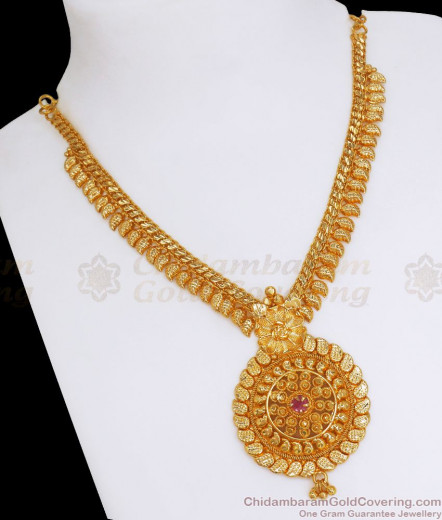 Beautiful Flower Leaf Multi Color Stone Kerala Palakka Gold Necklace ...