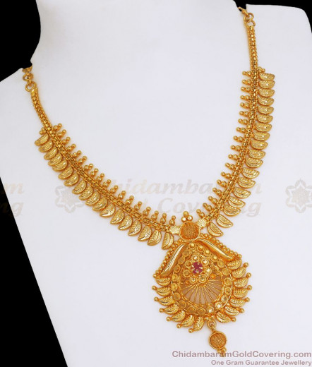 Fancy Peacock Pattern Multi Stone Chain Necklace Design NCKN1020