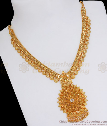 Fancy Peacock Pattern Multi Stone Chain Necklace Design NCKN1020