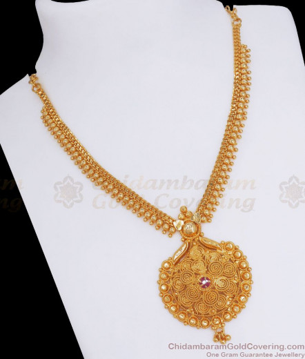 Beautiful Flower Leaf Multi Color Stone Kerala Palakka Gold Necklace ...