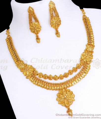 Two Line dangling Gold beads Necklace Design NCKN1014