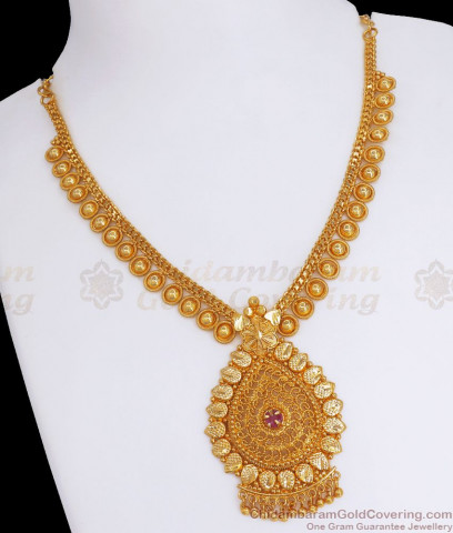 Beautiful Flower Leaf Multi Color Stone Kerala Palakka Gold Necklace ...