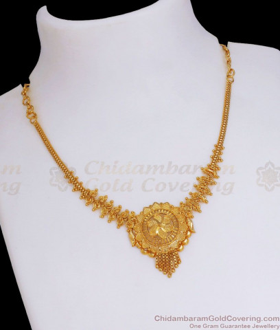 Two Line dangling Gold beads Necklace Design NCKN1014