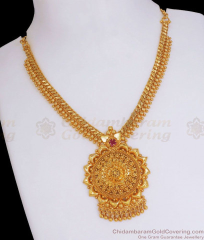 Fancy Peacock Pattern Multi Stone Chain Necklace Design NCKN1020