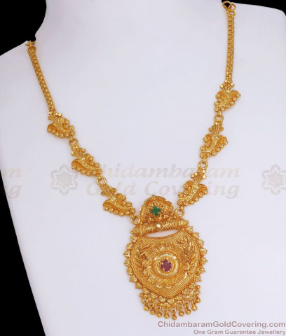 Fancy Peacock Pattern Multi Stone Chain Necklace Design NCKN1020