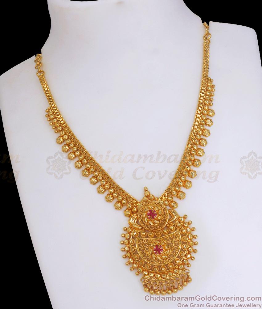 Kerala Design Gold Plated Necklace Ruby Stone Collections Shop Online NCKN2996