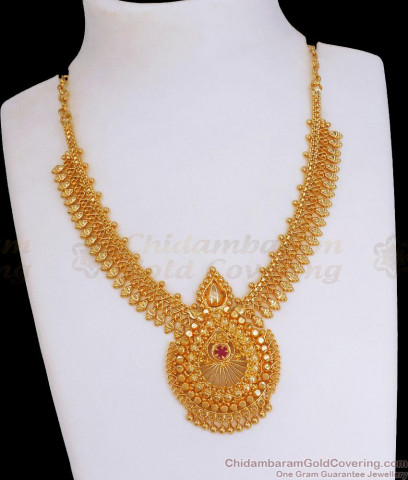 Grand Broad Kerala Bridal Collections Necklace With Ruby Stone NCKN1774