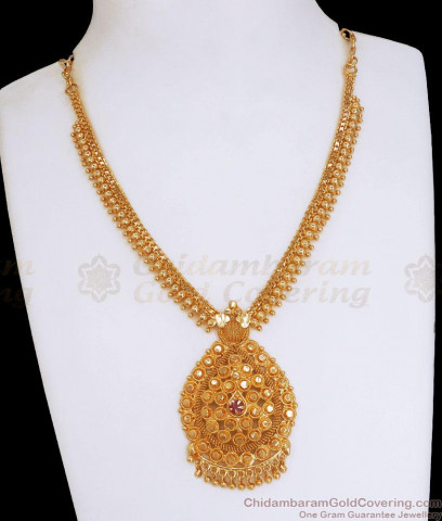 Beautiful Flower Leaf Multi Color Stone Kerala Palakka Gold Necklace ...