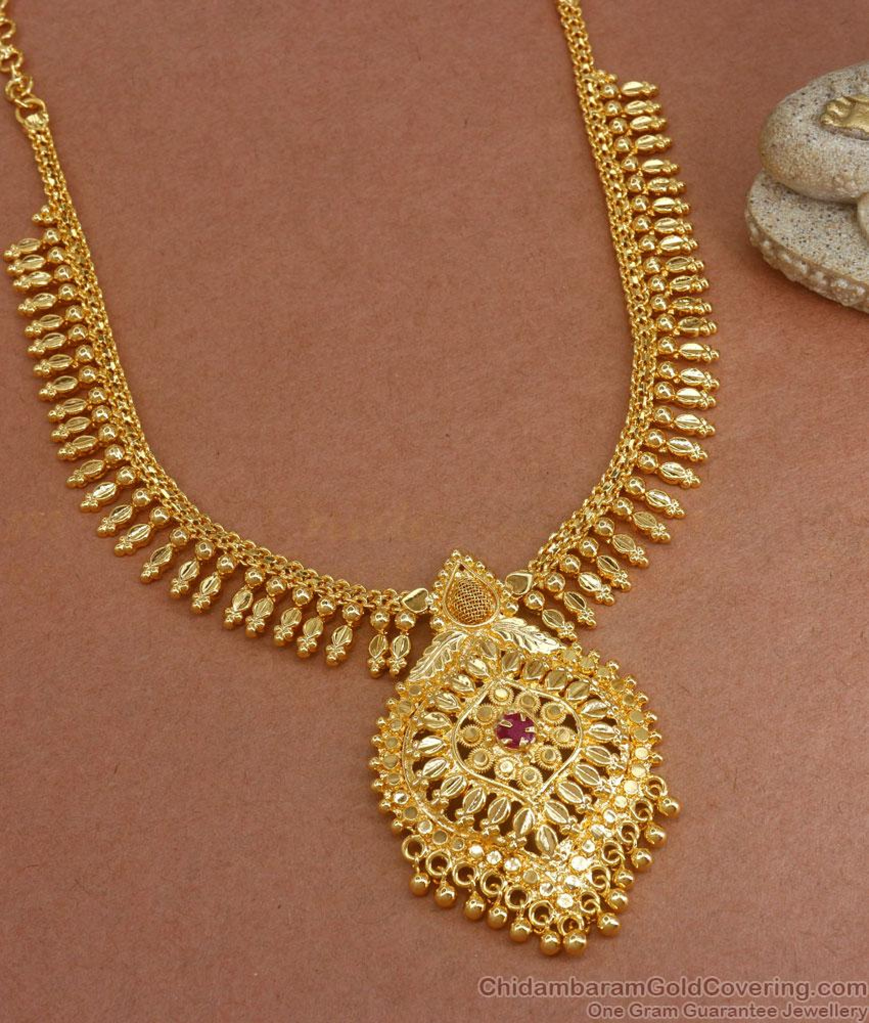 One Gram Gold Necklace Mullaipoo Kerala Bridal Ruby Stone Collections ...