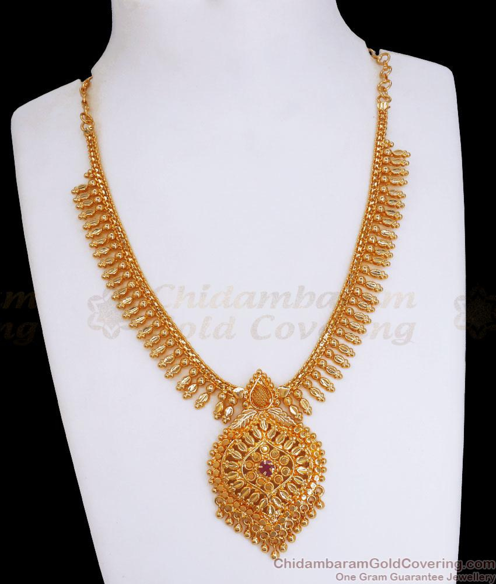 One Gram Gold Necklace Mullaipoo Kerala Bridal Ruby Stone Collections ...