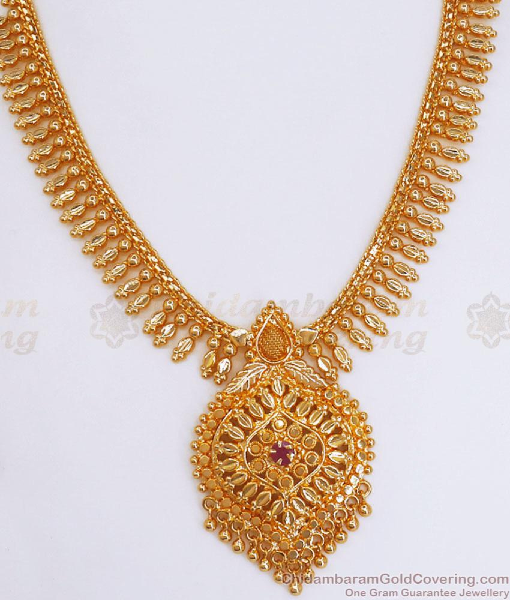 One Gram Gold Necklace Mullaipoo Kerala Bridal Ruby Stone Collections ...