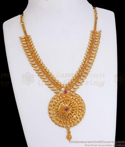 Beautiful Flower Leaf Multi Color Stone Kerala Palakka Gold Necklace ...