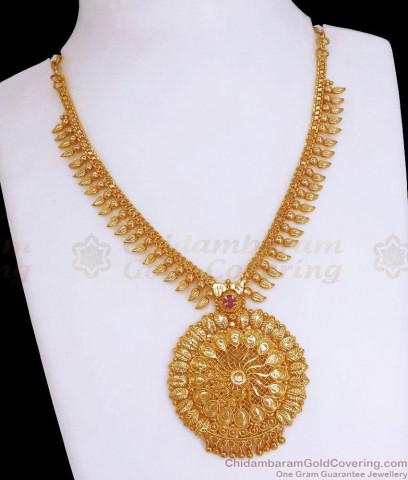 Beautiful Flower Leaf Multi Color Stone Kerala Palakka Gold Necklace ...