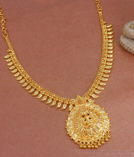 Grand Gold Single White Stone Mullaipoo Necklace Kerala Jewelry NCKN1708