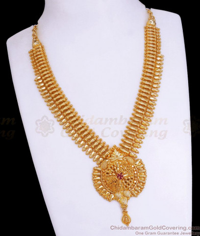 Grand Broad Kerala Bridal Collections Necklace With Ruby Stone NCKN1774