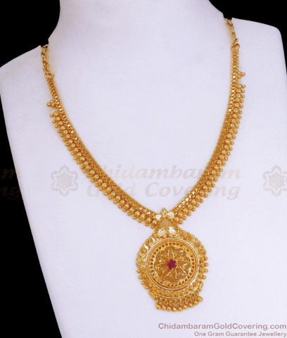 Gold Beads Ruby Stone Dollar Mullaipoo Chain Design Bridal Necklace ...