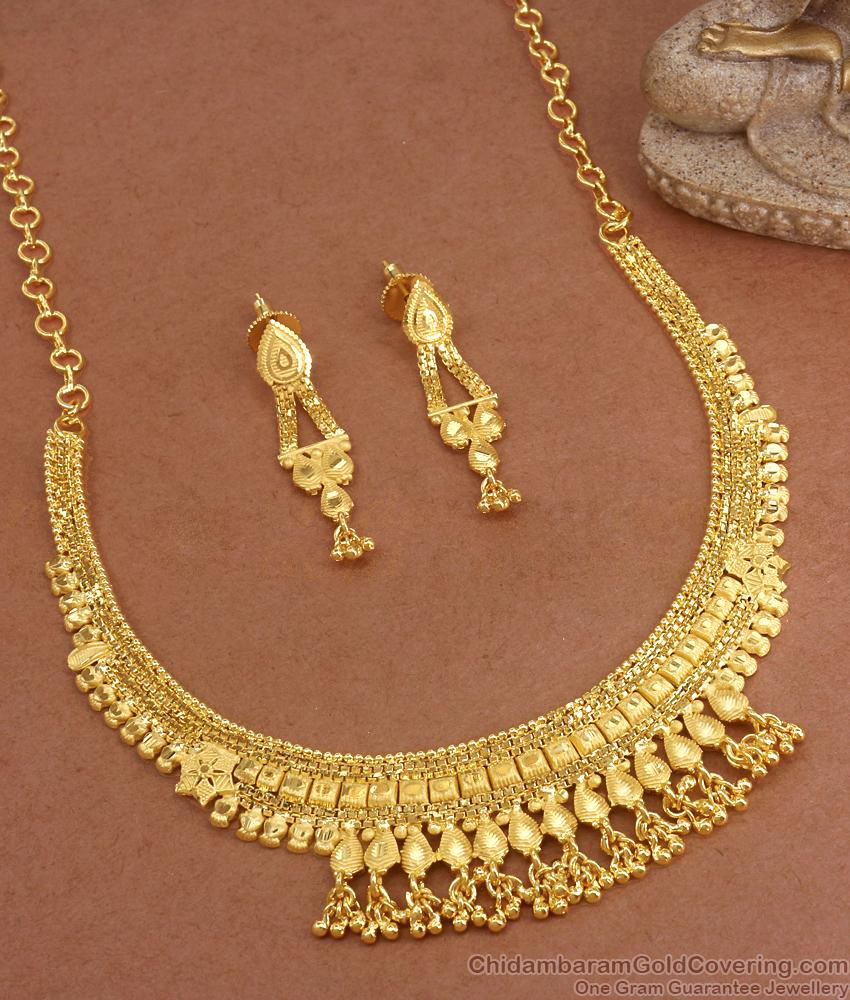 Short 2 Gram Gold Necklace Earrings Mango Pattern NCKN3184