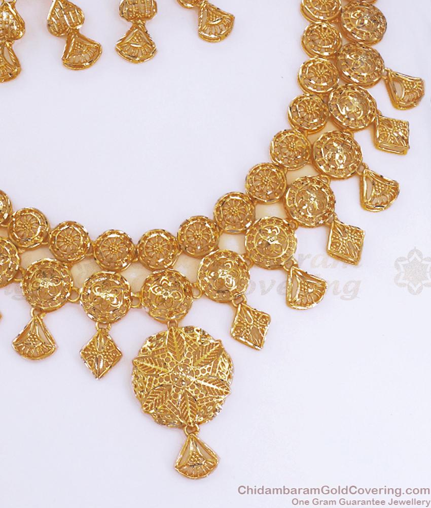 Arabic Birdal 2 Gram Gold Necklace With Dangler Earrings NCKN3197