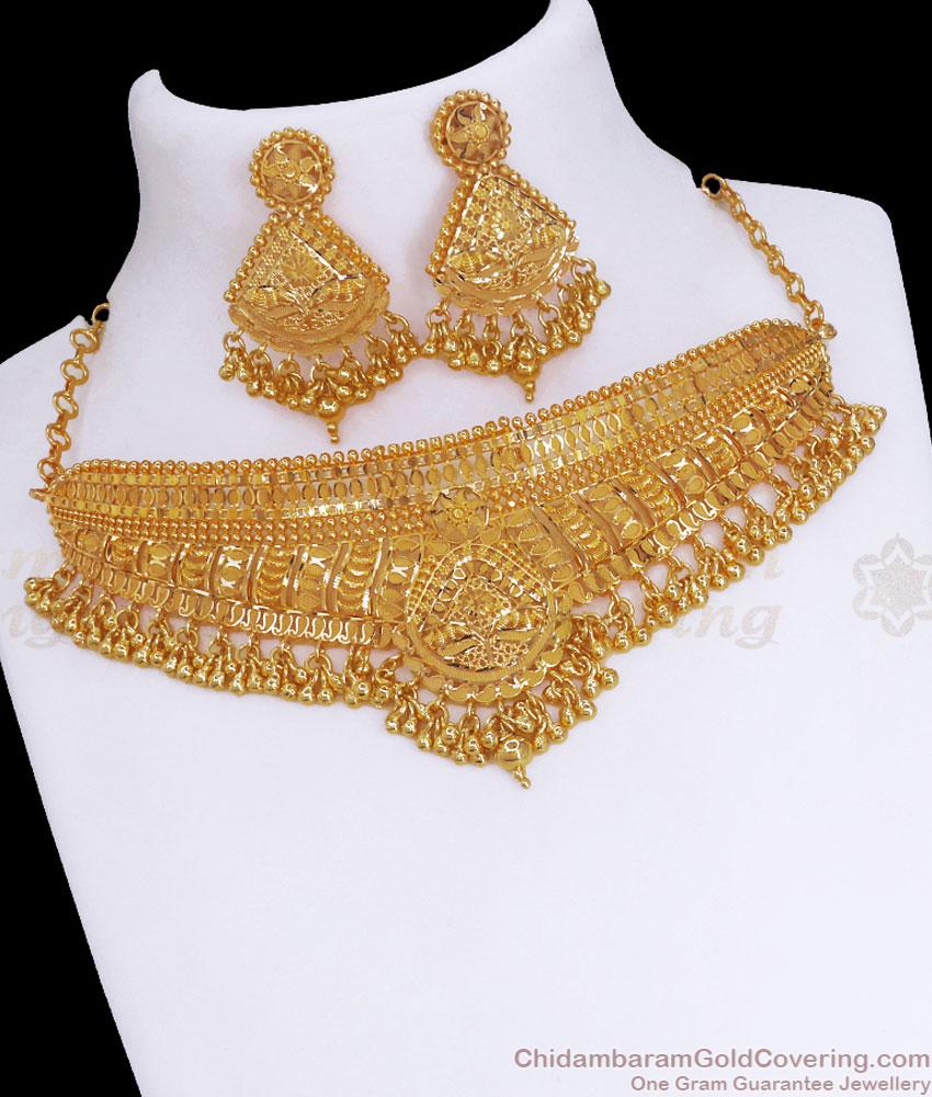 Luxurious Bridal Gold Choker Necklace Earring Combo Forming Jewelry NCKN3211