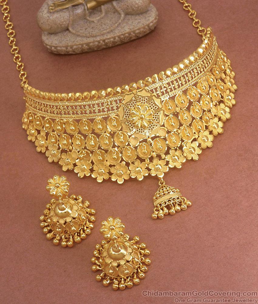 Indian Bridal 2 Gram Gold Choker Necklace Earring Combo NCKN3212