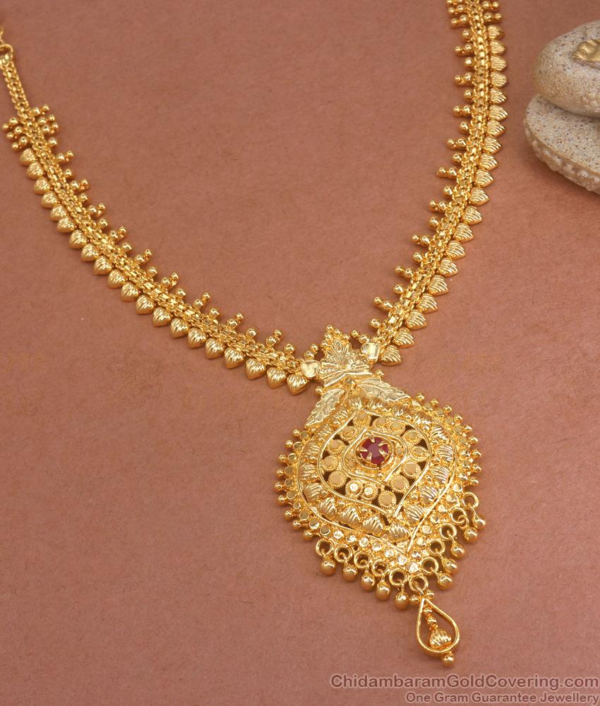 Stylish Gold Imitation Necklace Designs With Ruby Stone NCKN3216