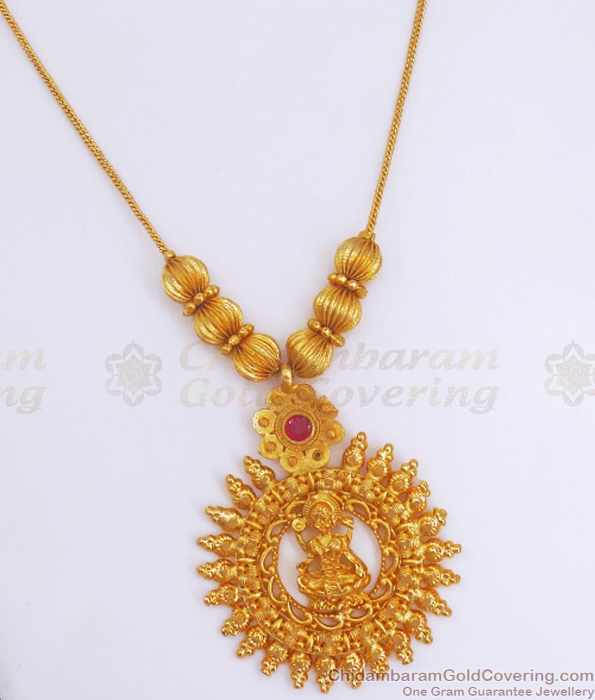 Two Gram Gold Lakshmi Necklace Ruby Stone Design NCKN3230