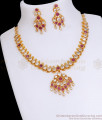 New Impon Ruby White Stone Necklace Earrings Bridal Set NCKN3241
