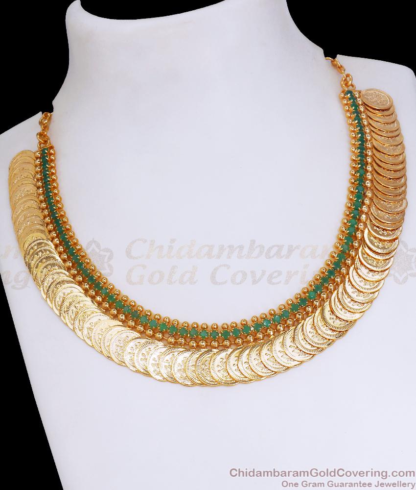 Lakshmi Coin Gold Plated Necklace Studded With Emerald Stone NCKN3250