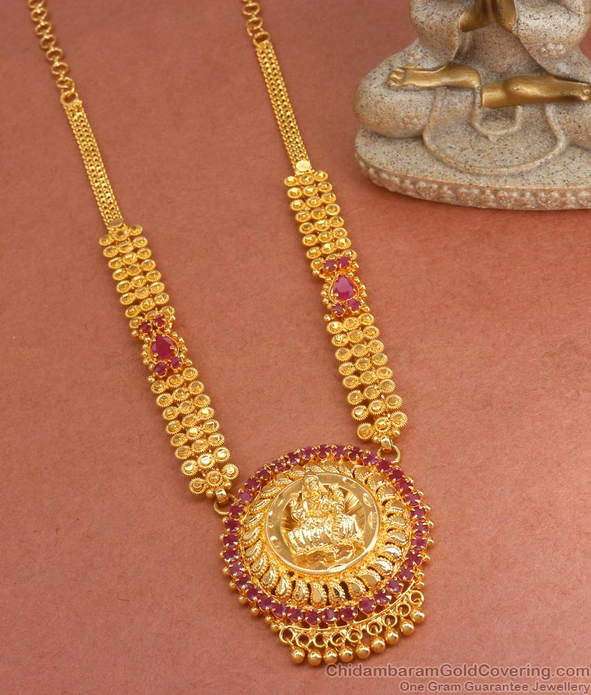 Women Wedding Gold Plated Necklace Ruby Stone Lakshmi Design NCKN3251