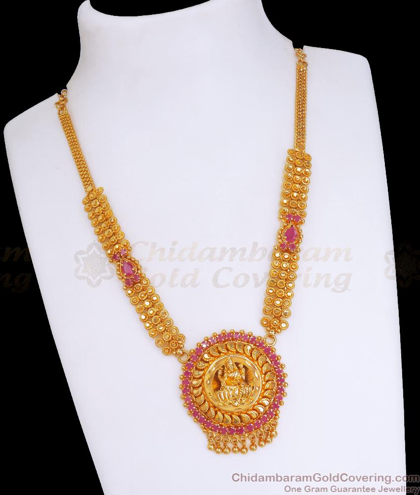 Women Wedding Gold Plated Necklace Ruby Stone Lakshmi Design NCKN3251