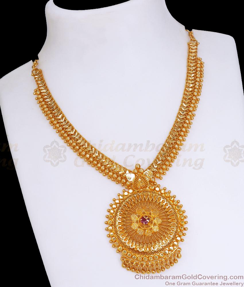 24K Gold Plated Necklace Ruby Stone Design Bridal Collection NCKN3258