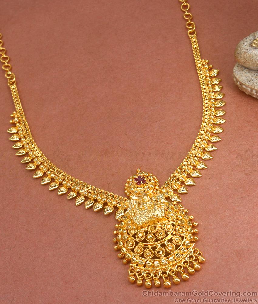 Buy Gold Plated Light Weight Necklace Lakshmi Ruby Stone Design NCKN3260