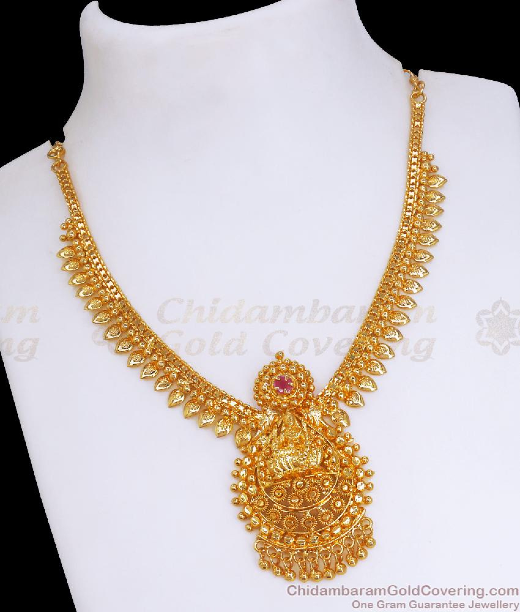 Buy Gold Plated Light Weight Necklace Lakshmi Ruby Stone Design NCKN3260