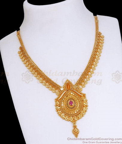 Beautiful Flower Leaf Multi Color Stone Kerala Palakka Gold Necklace ...