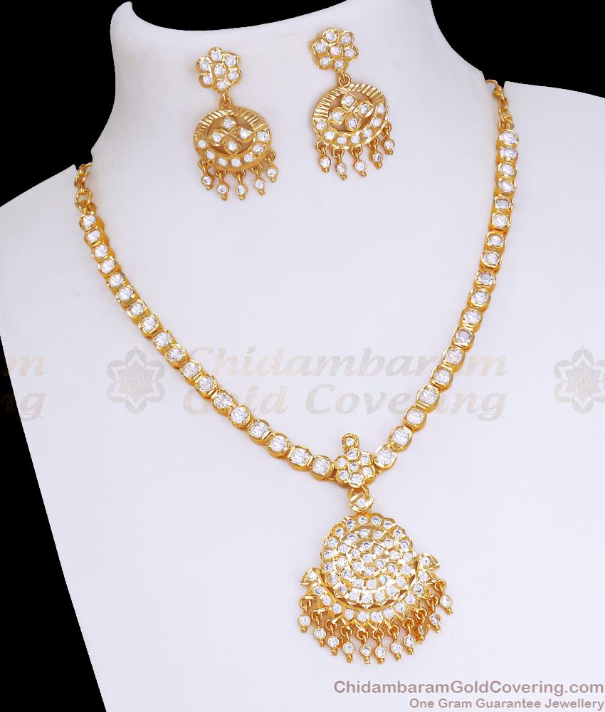 Premium Impon White Stone Necklace Bridal Attigai Collection NCKN3272