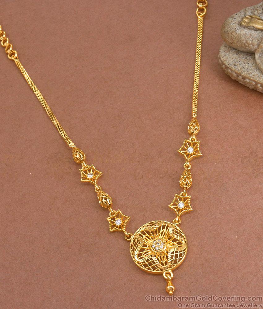 One Gram Gold Necklace White Stone Design NCKN3289