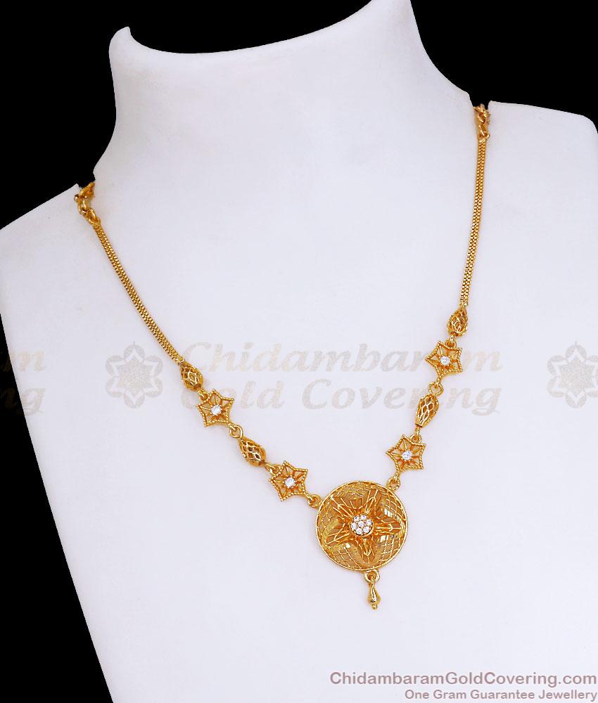 One Gram Gold Necklace White Stone Design NCKN3289