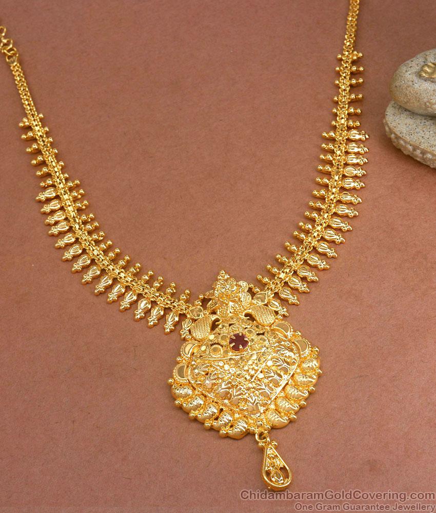 Single Ruby Stone Gold Necklace Mullaipoo Design NCKN3303