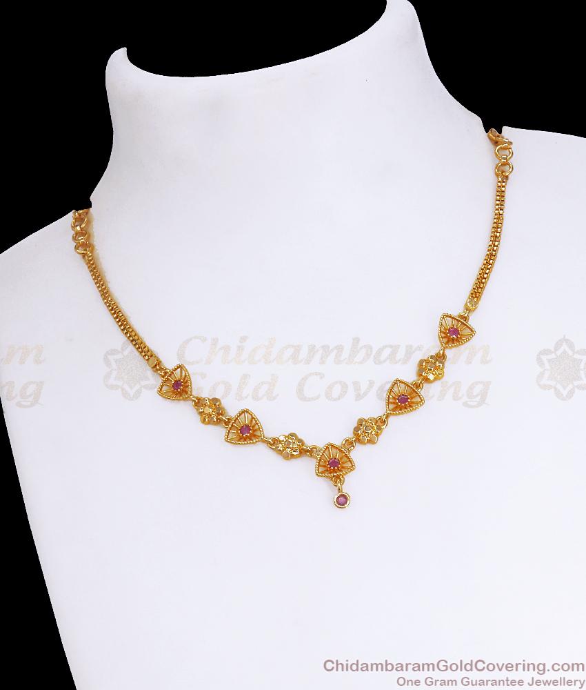 Elegant Gold Plated Stone Necklace Ruby Design NCKN3304