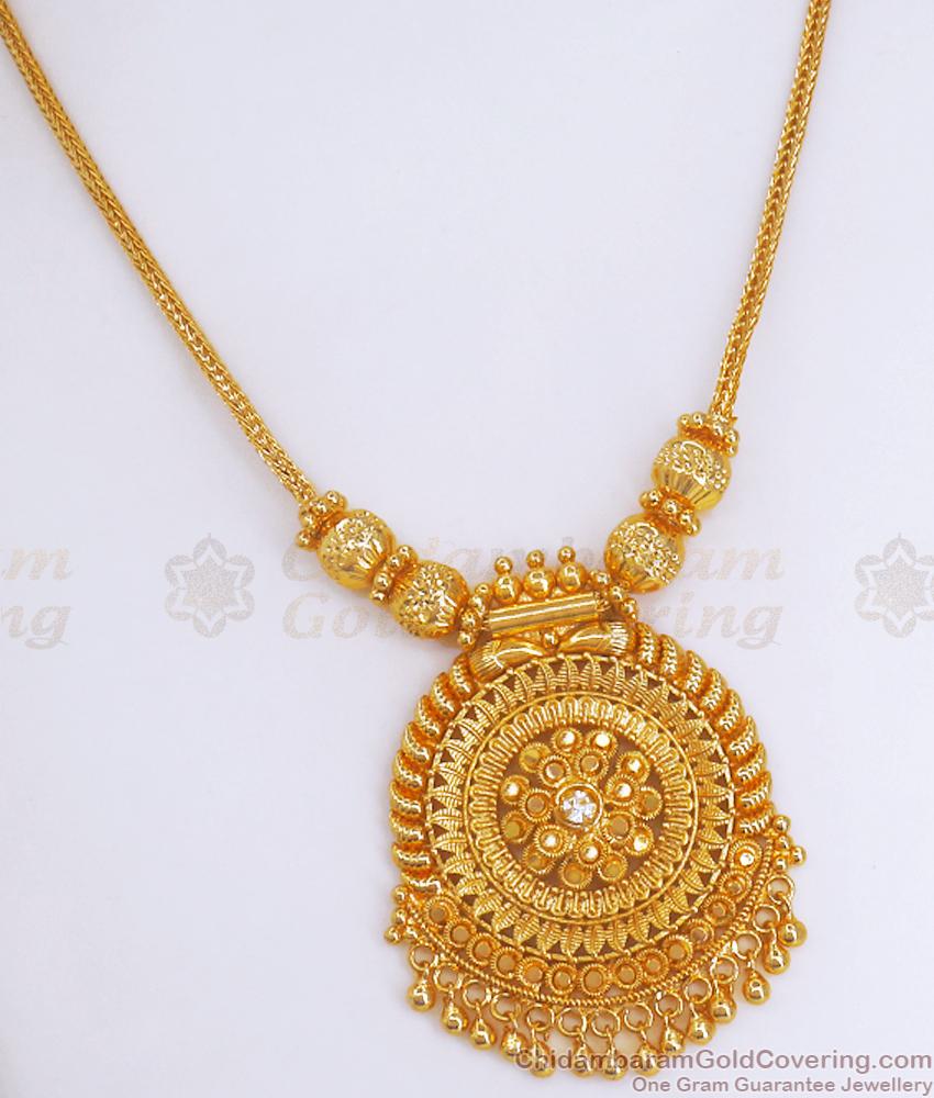 Single White Stone Kodi Type Gold Necklace NCKN3312