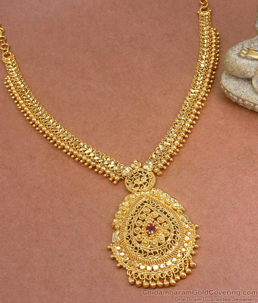 Attractive Gold Ruby Necklace Kerala Traditional Jewellery NCKN3313