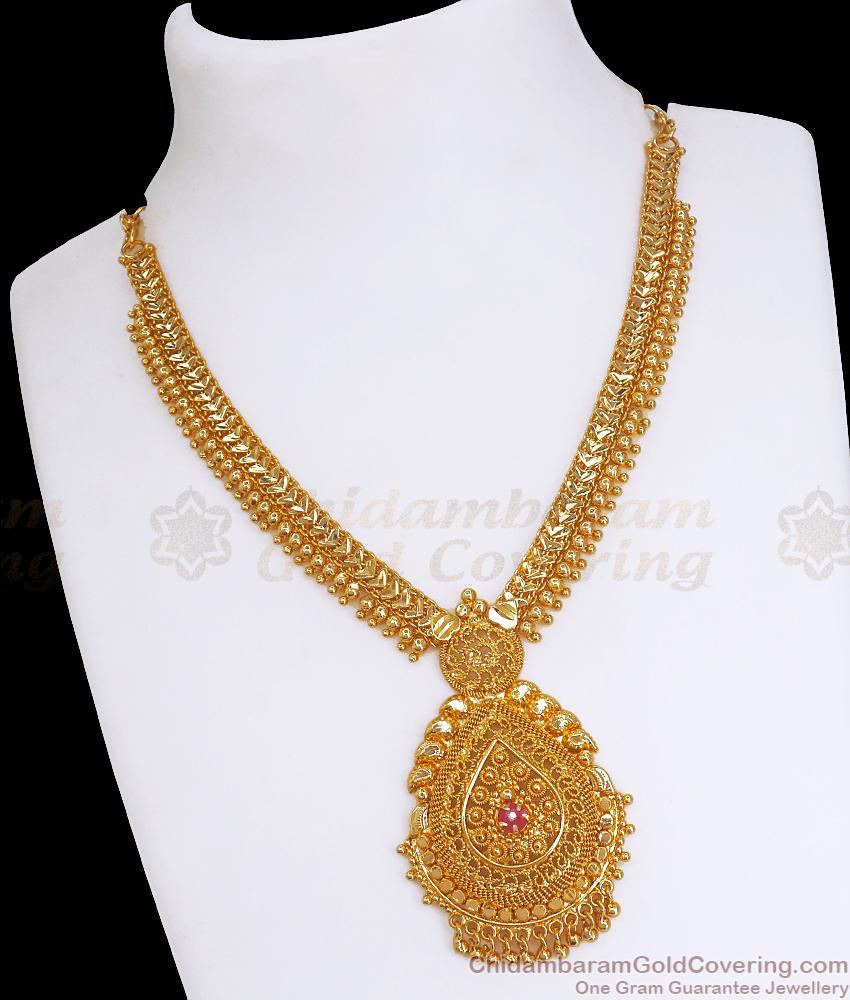 Attractive Gold Ruby Necklace Kerala Traditional Jewellery NCKN3313