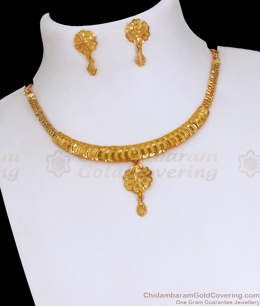 Elegant Short Gold Necklace Earring Combo Set NCKN3327