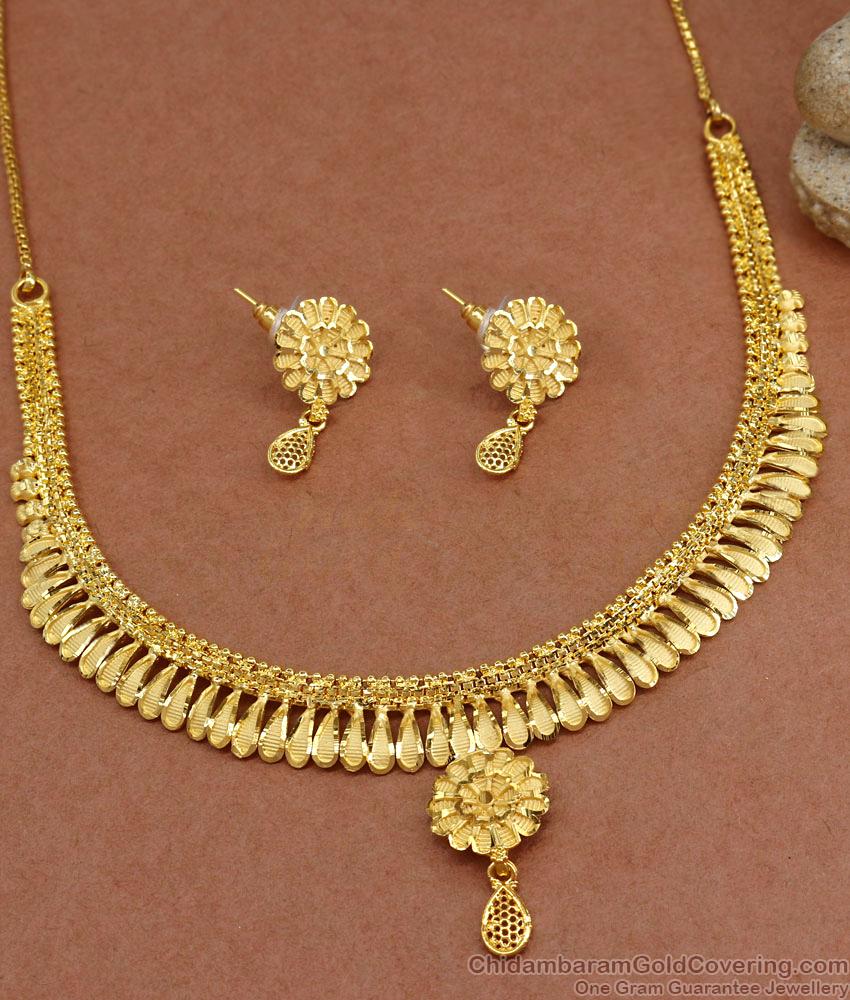 Kerala Wedding Gold Necklace Foral Charm Design NCKN3330