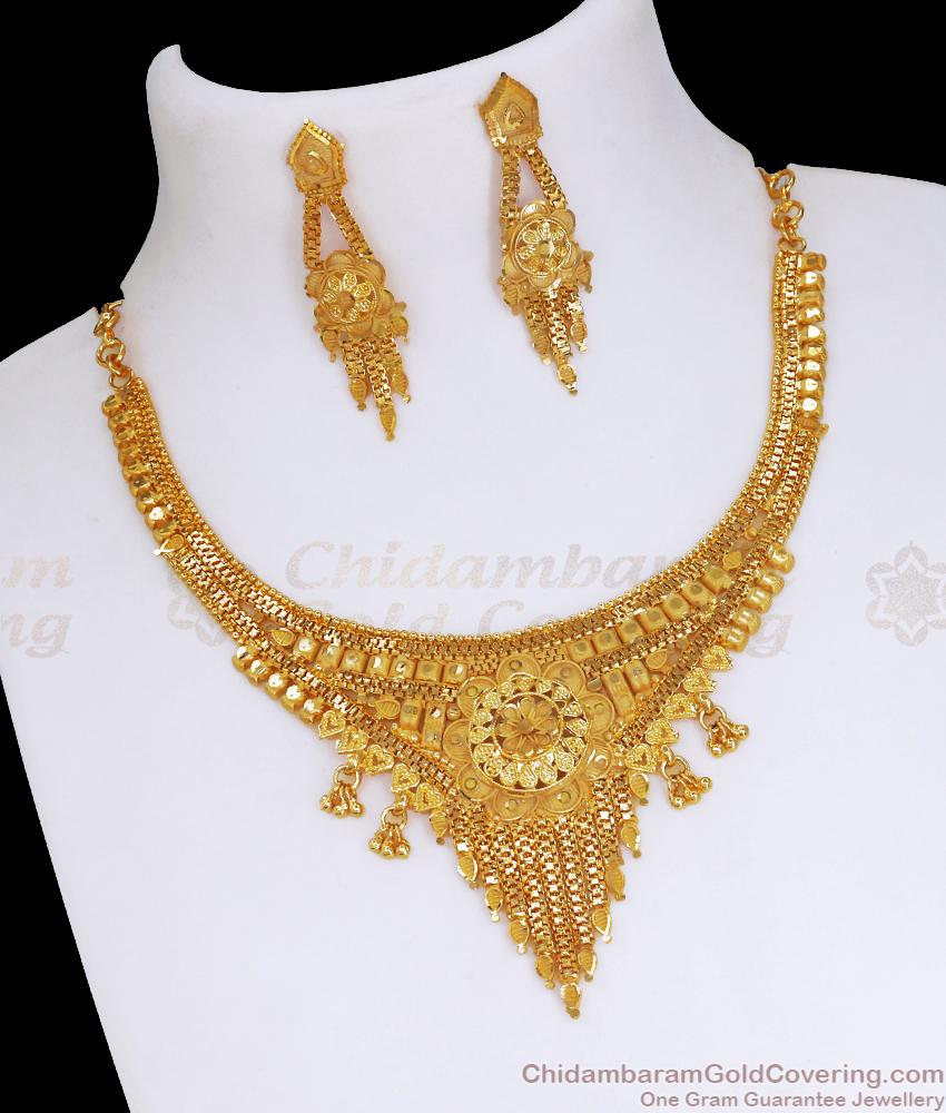 New Model Forming Gold Necklace Kolkata Bridal Design NCKN3342