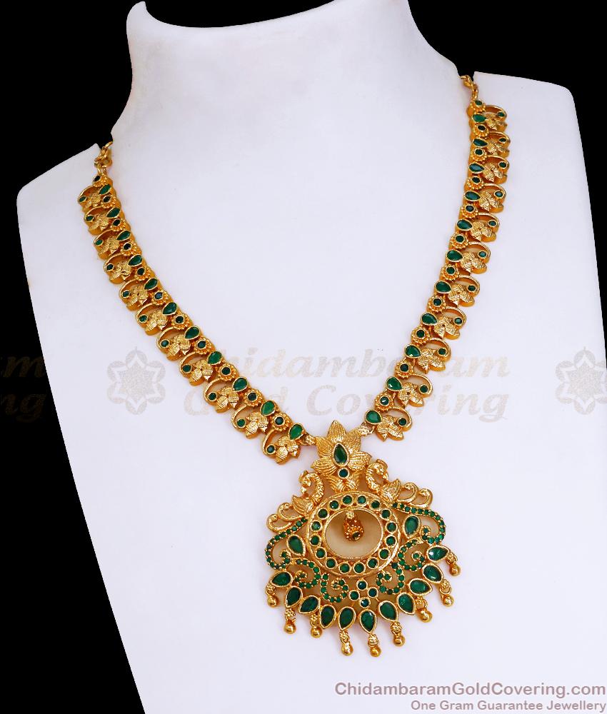 Premium Emerald Stone Gold Peacock Necklace NCKN3347