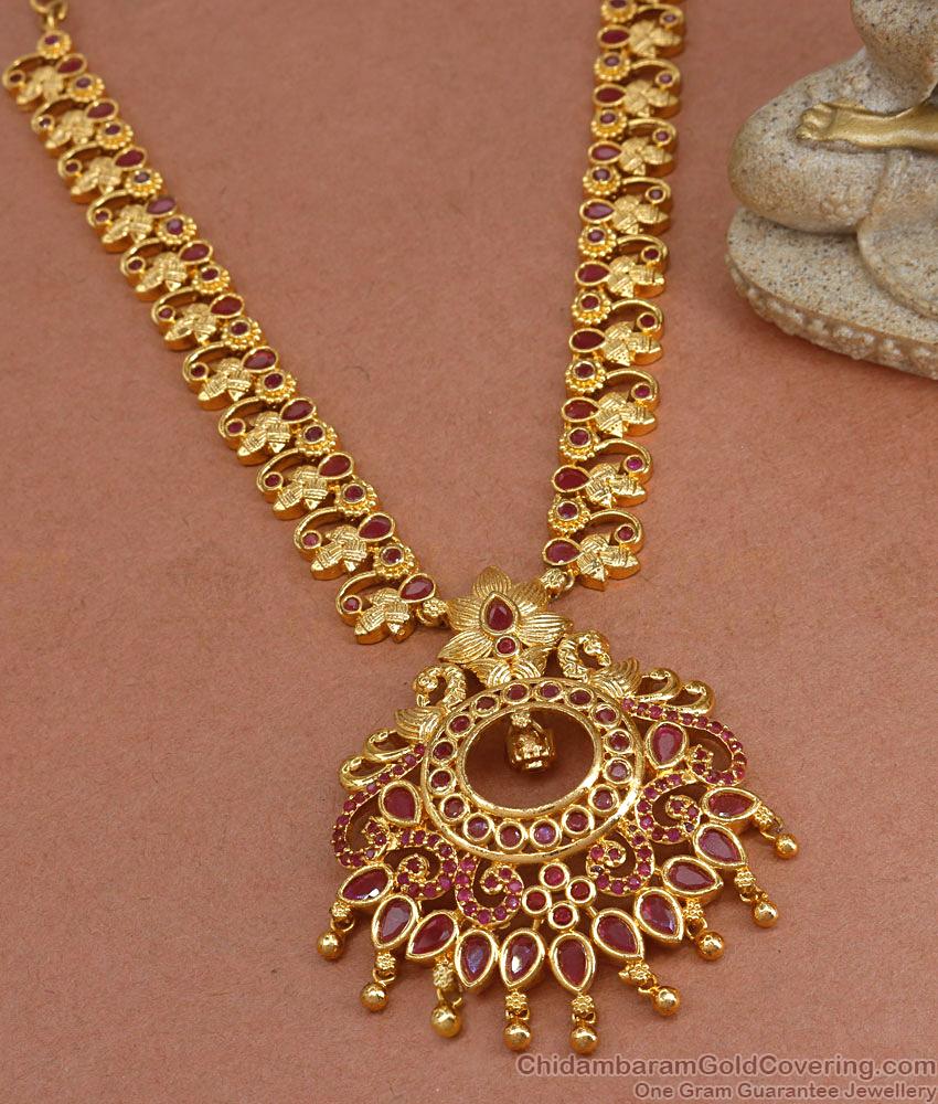 Grand Full Ruby Gold Necklace Design For Weddings NCKN3348