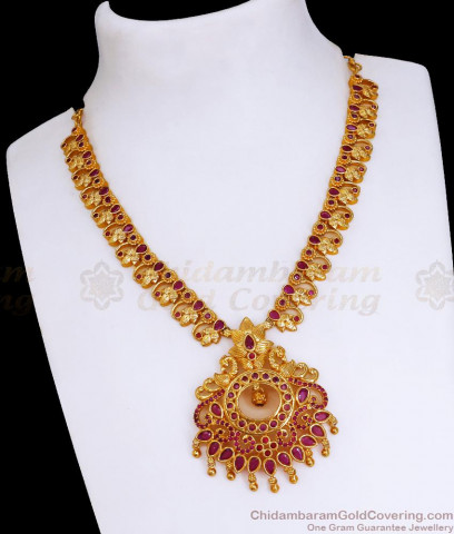 Grand Broad Kerala Bridal Collections Necklace With Ruby Stone NCKN1774