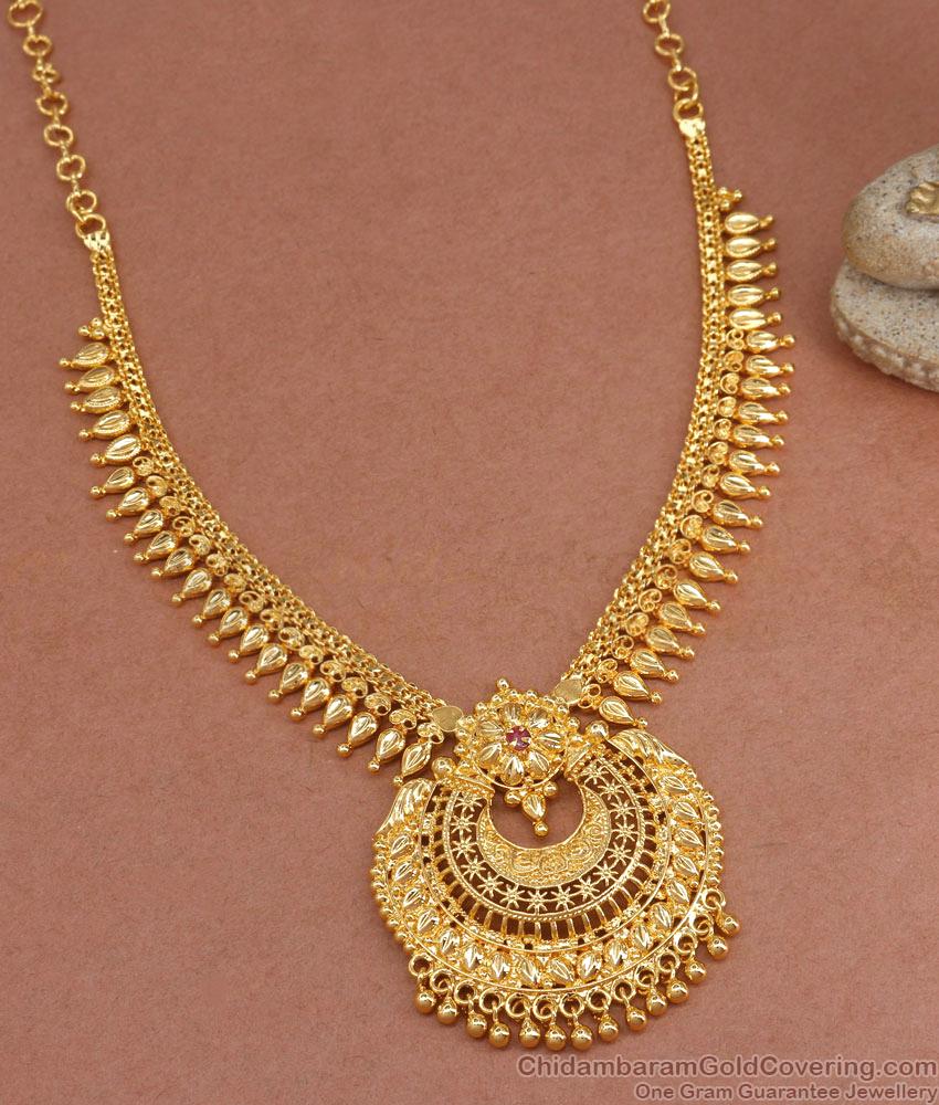 New Model Gold Necklace Pirai Design With Ruby Stone NCKN3363